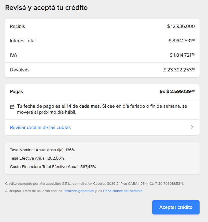 El ejemplo de un usuario por el sobreprecio de Galperín.