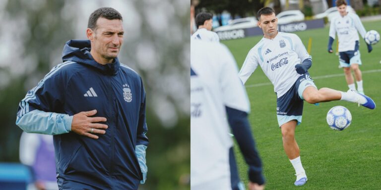 Lionel Messi y Lionel Scaloni: práctica en Ezeiza…